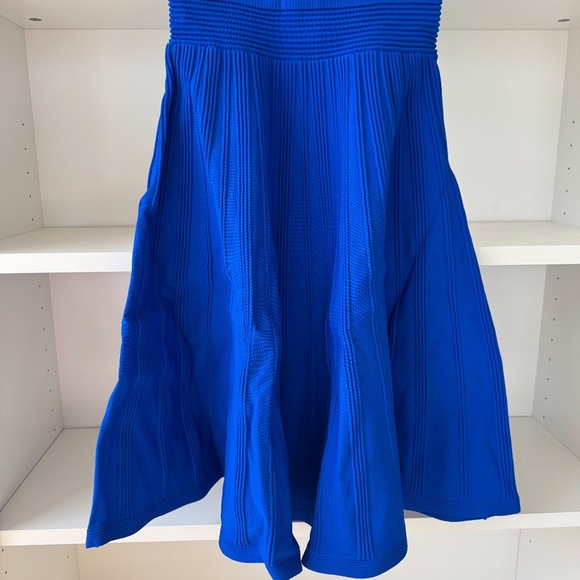 TED BAKER Bardot Frill Knitted Off-the-Shoulder Skater Dress Criptum Blue - Picture 6 of 9